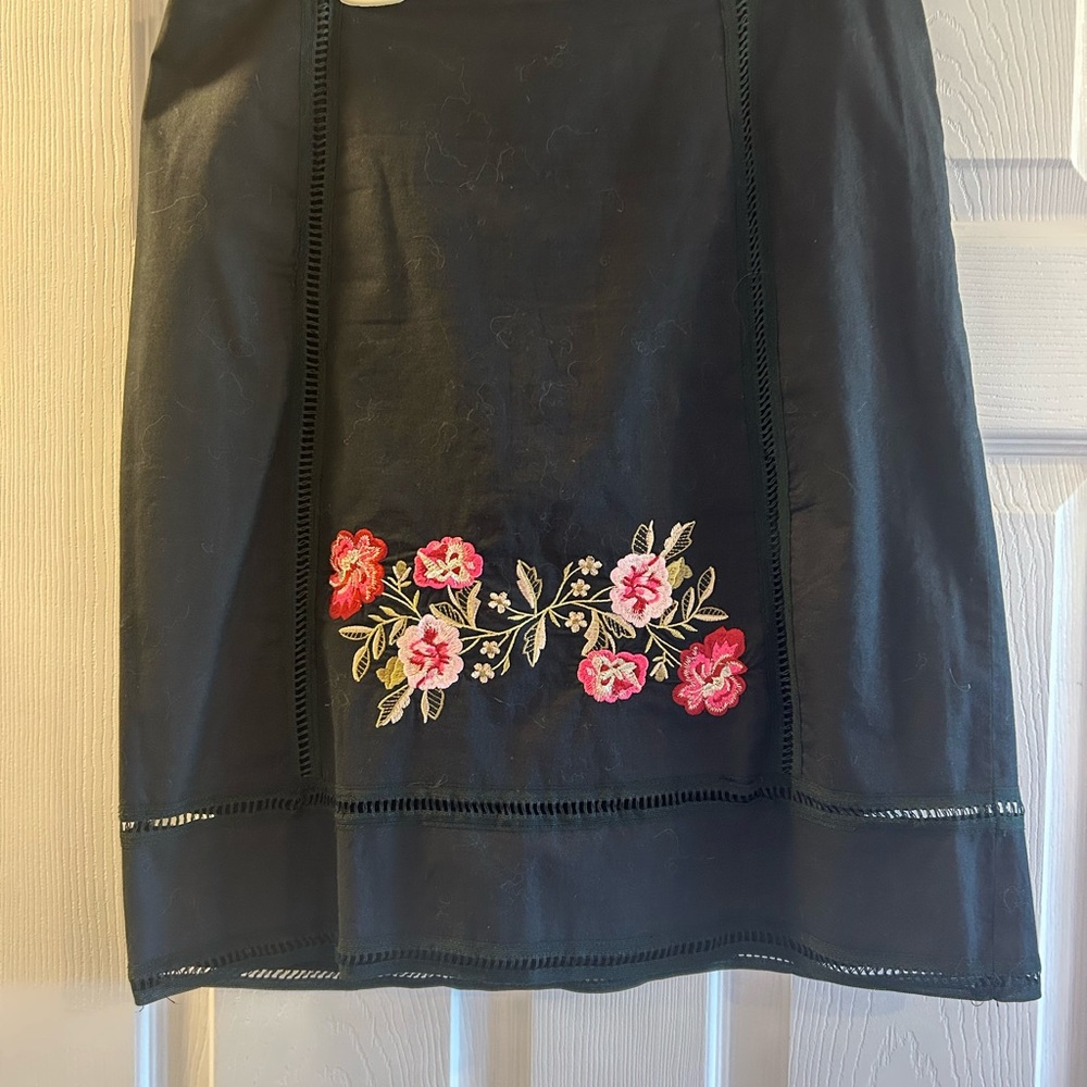 Black and Pink Embellished Midi Skirt